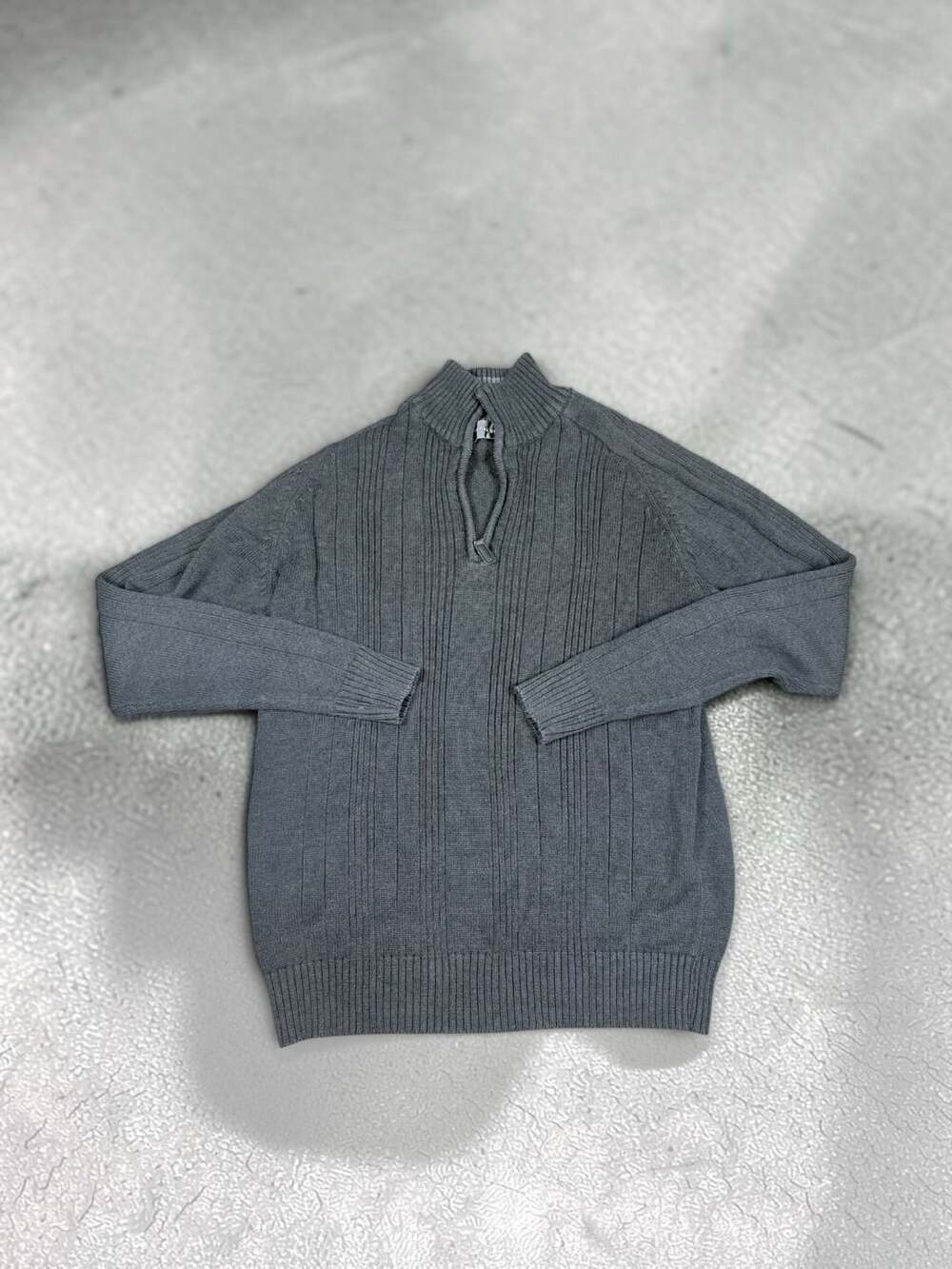 Mens Oscar De La Renta Quarter Zip Pullover Sweater Size M Gray Ribbed Knit